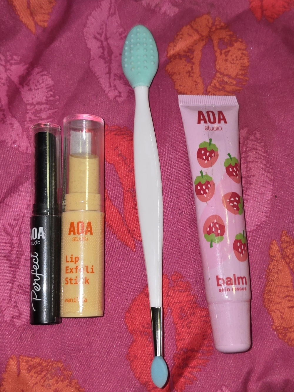 AOA Studio Pink Strawberry Lip Balm, Lip Exfoliator Stick,3-in-1 Lip Tool + More